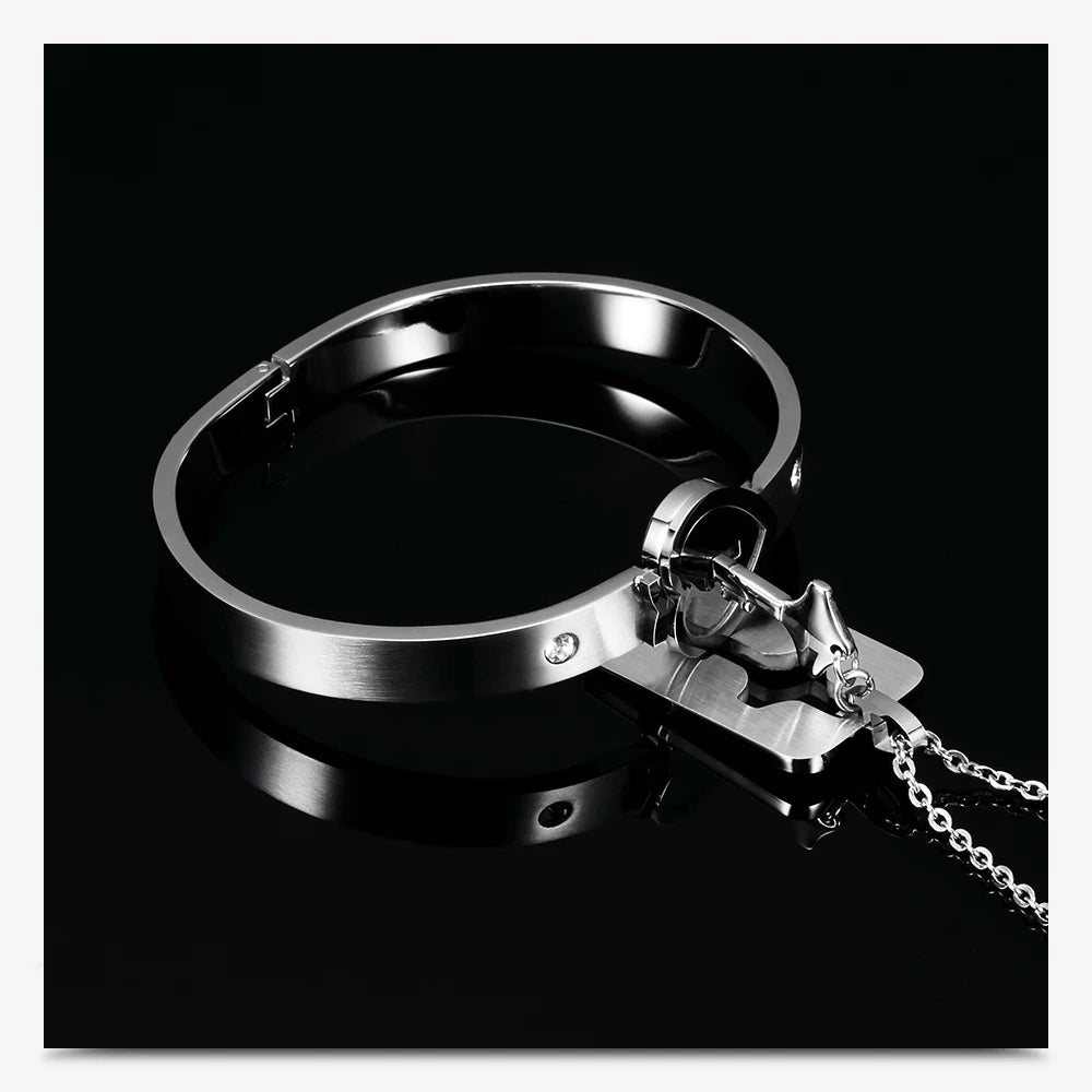 Love Lock Bracelet & Key Necklace for Couples