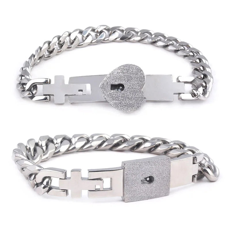 Love Lock Bracelet & Key Necklace for Couples