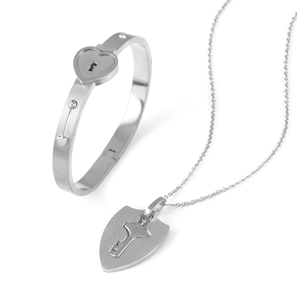 Love Lock Bracelet & Key Necklace for Couples