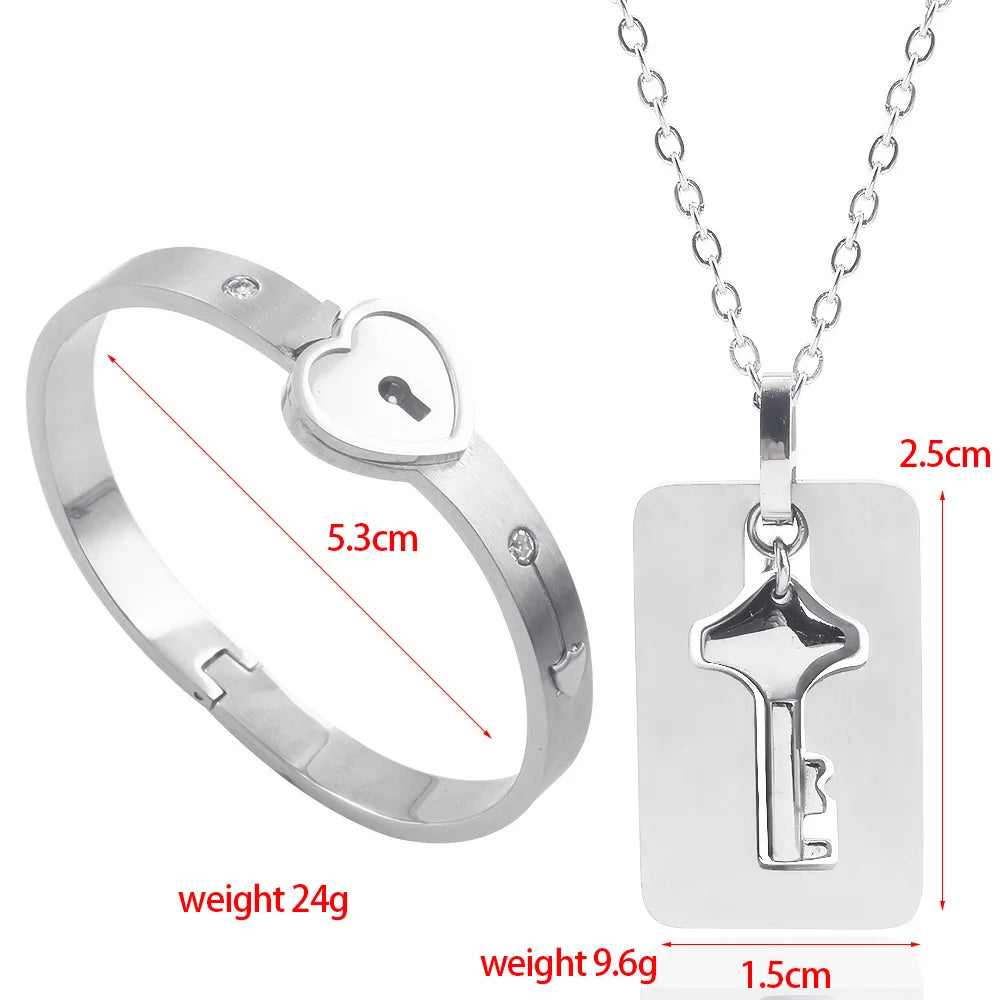Love Lock Bracelet & Key Necklace for Couples