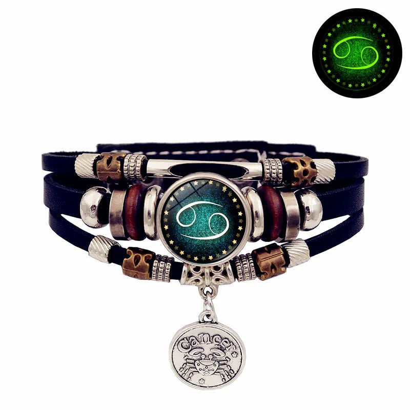 Starry Sky Zodiac Luminous Leather Bracelet Multi-layered Beaded Leather