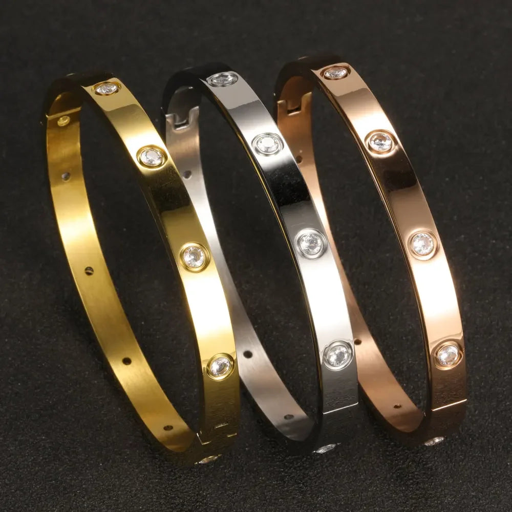 Stainless Steel Crystal Cuff Bangle