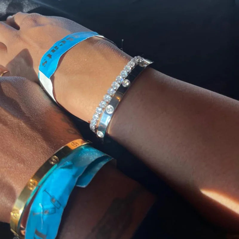 2PCS Luxury Love Dangle Bracelets – Cubic Zirconia Cuff Bangles for Women & Girls