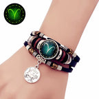 Starry Sky Zodiac Luminous Leather Bracelet Multi-layered Beaded Leather