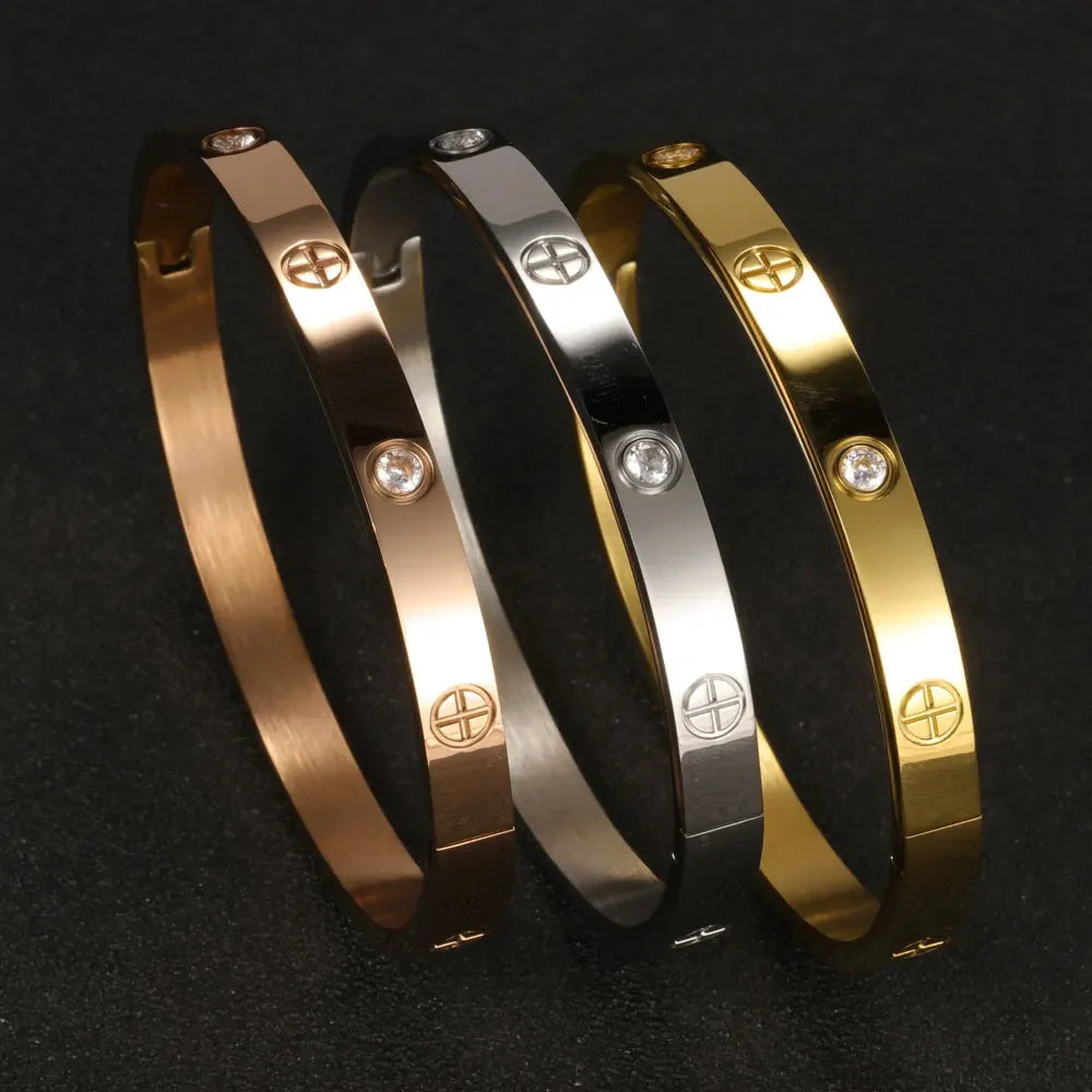 Stainless Steel Crystal Cuff Bangle