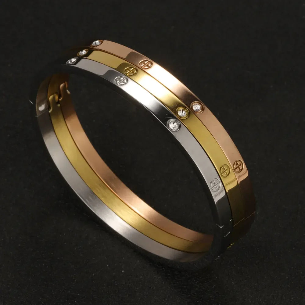 Stainless Steel Crystal Cuff Bangle