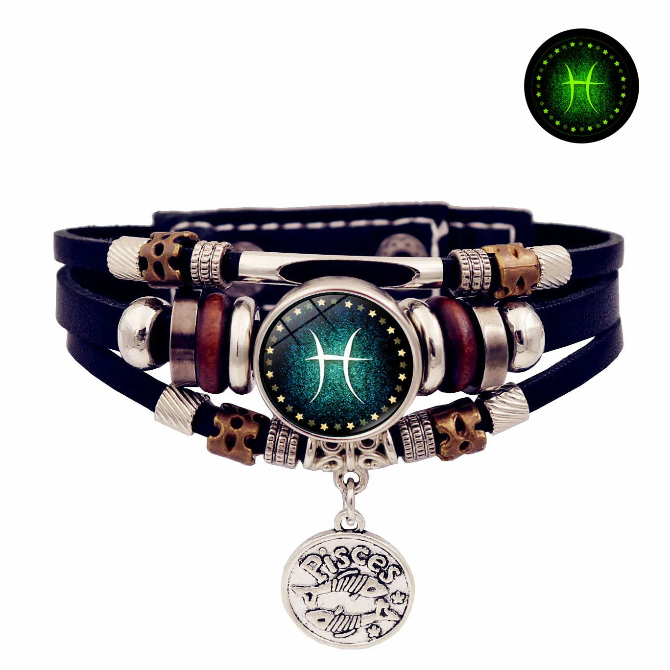 Starry Sky Zodiac Luminous Leather Bracelet Multi-layered Beaded Leather