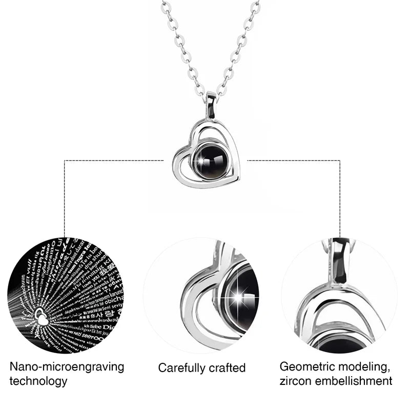 Necklace 100 Languages Personalized Heart