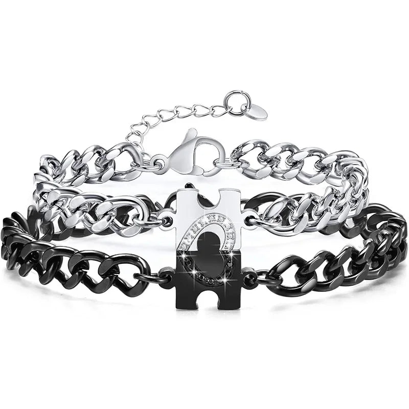 Puzzle Heart Matching Bracelets – Stainless Steel Couple Set, Promise Gift