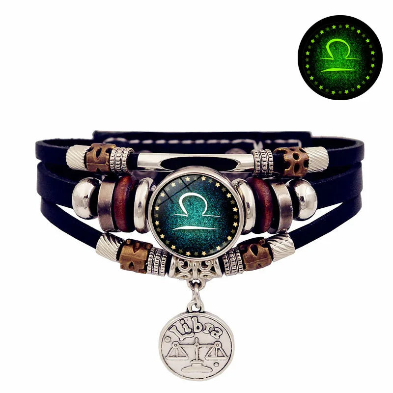 Starry Sky Zodiac Luminous Leather Bracelet Multi-layered Beaded Leather